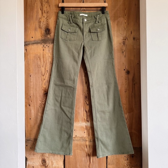 Sz 27 Pacsun Olive Low Rise Cargo Flare Pants 90s Inspired GUC - Picture 1 of 5